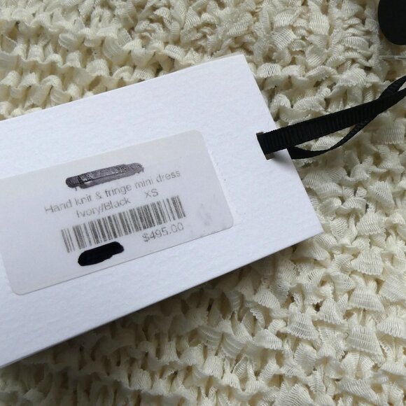 Saralam Hand Knit Handmade Fringe Decor Mini Dress Ivory & Black USA Size XS - Picture 7 of 15